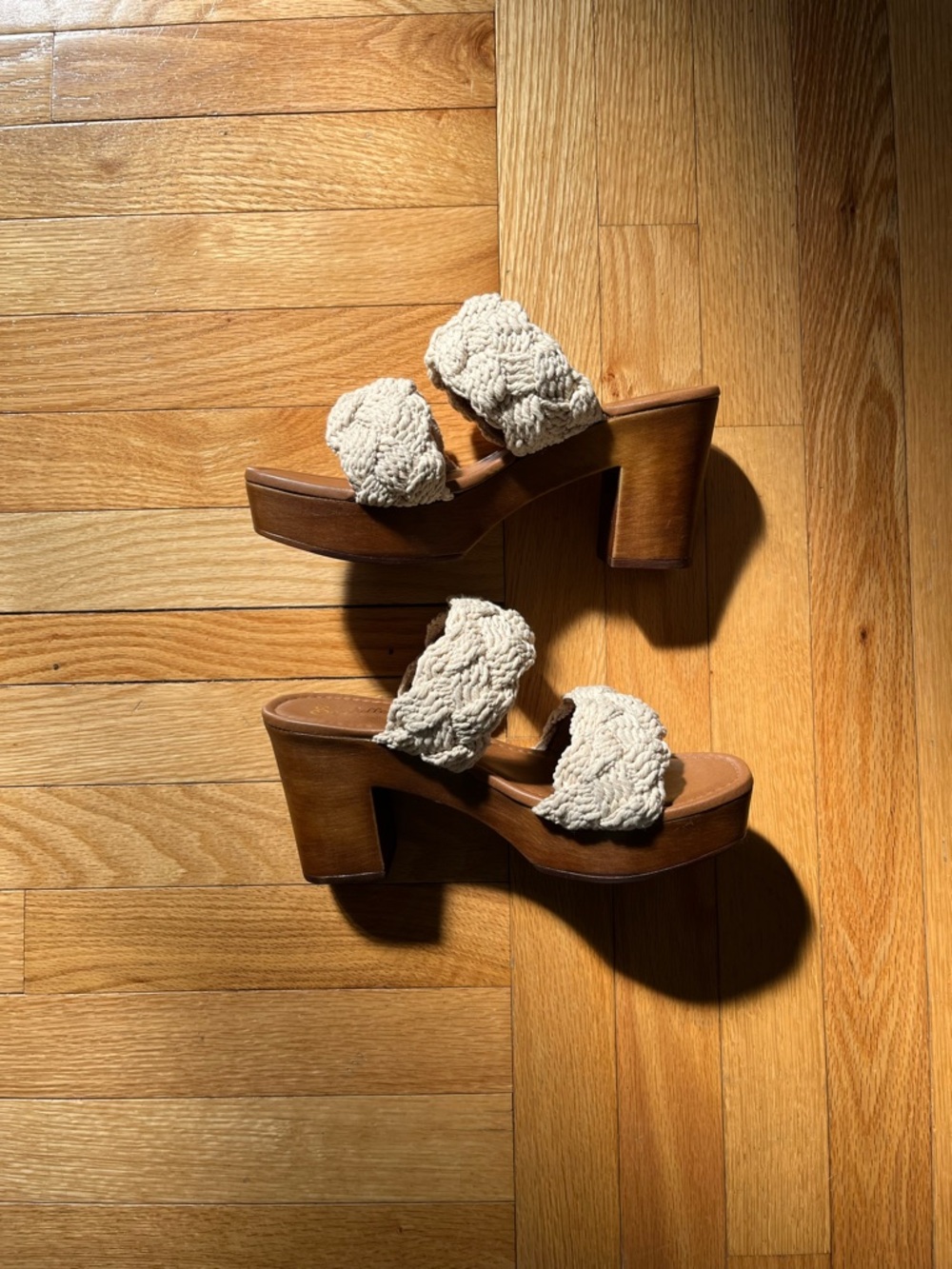 NWOT Women’s Anthropologie Seychelles Smoke Show Cream Woven Heels (7.5)